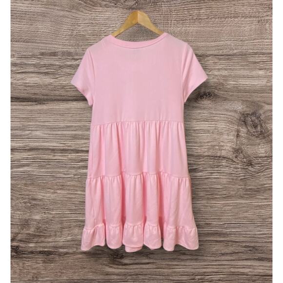 Crown & Ivy Women's Meadow Pink Tiered Ruffle Terry Jersey Dress Size Small - Picture 2 of 8
